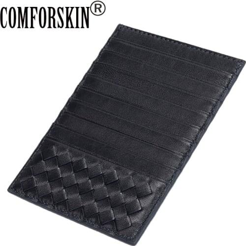 COMFORSKIN Premium Sheepskin Men Business Card Holder Dropshipping кошелек для картHand-made Knitting Soft Women Card Wallet