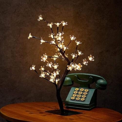 Battery Operated 45CM 24/36/48 LED Cherry Blossom Bonsai Tree Lights Crystal Cherry Flower Tree Desk Top lamp for Party Wedding