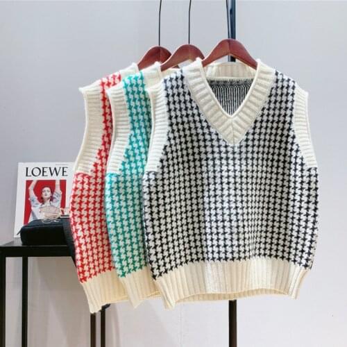 New Oversized Sweater Womens Knitted Vest Student V-neck Pullover Loose Chic Tops Female Sweater Vintage Womens waistcoats