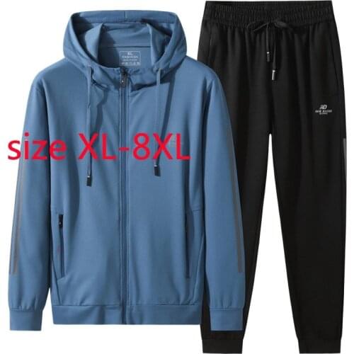New Arrival Fashion Jacket+pants Super Large Spring Men Hooded Cardigan Casual Striped Plus Size XL 2XL 3XL 4XL 5XL 6XL 7XL 8XL