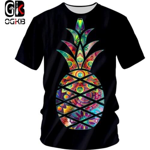 OGKB 2018 Summer Tops Women/mens Funny Print Pineapple 3D T-shirt Black Man Hiphop Streetwear Punk O Neck Tee Shirts Homme