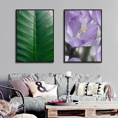 Poster Card Wall Stickers Room Decoration Accessories Leaf Vein Purple Gradient Flower Canvas Picture Plant Hanging Painting