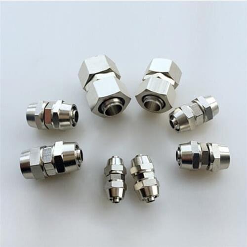 10 PCS PU PU4 PU6 PU8 PU10 12 14 16mm Pipe straight connector connector nickel plated brass quick screw connector straight jiont