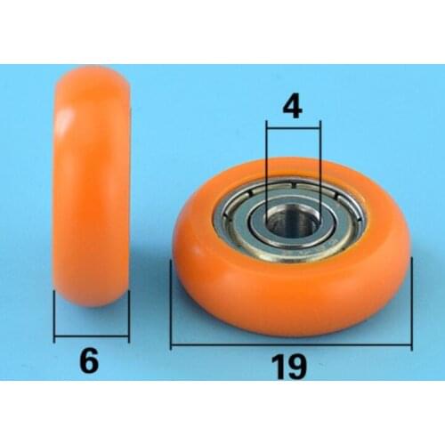 DuoWeiSi 4*19*6mm Plastic coated rubber pulley drawer showcase 624 bearing GB 20 aluminum profile rail bearing 29kg Inside 4mm