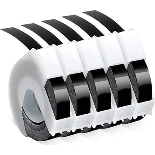 5 Roll Embossing Label Tape Self-Adhesive 3D Plastic 9mm x White on Black for Dymo Embossing Label Makers
