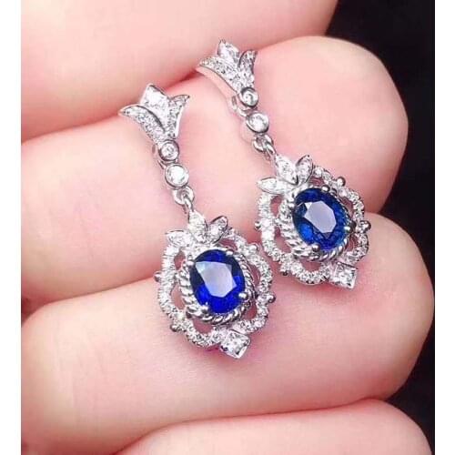Natural Sapphire Earrings S925 Pure Silver Fine Fashion Charming Luxurious Jewelry For Women Free Shipping Meibapj FS