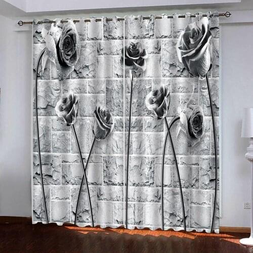 Grey curtains rose curtain Customized size Luxury Blackout 3D Curtains For Living Room