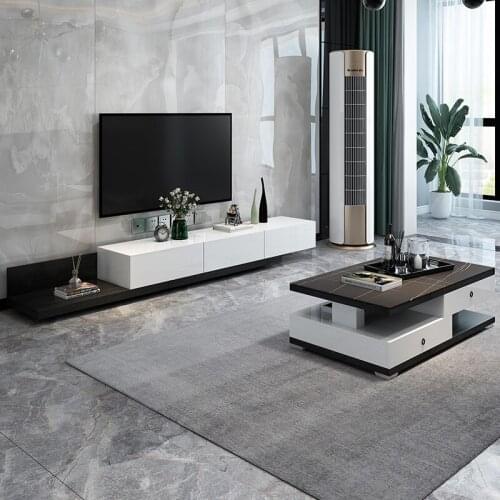 Siyinmei tea TV cabinet combination table modern living room simple household Nordic rock plate glass wood baking paint