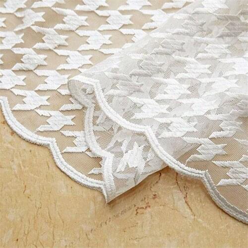 Modern white tulle curtains sheer for bedroom living room Window Houndstooth screen embroidery curtain