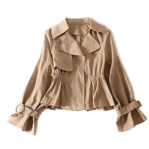 Spring Korean version womens new fashion brand England jacket female casual elastic waist was thin ruffles outerwear wq1168