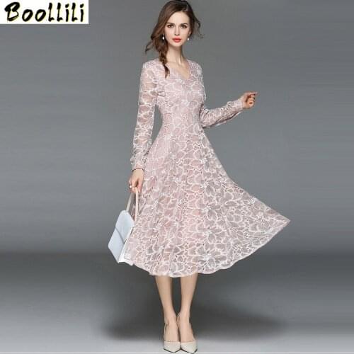 Boollili Vintage Evening Party Dresses Spring Autumn Lace Elegant Dress Women Clothes 2020 Woman Maxi Pink Sexy Dress Vestidos