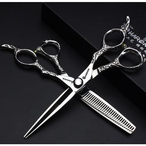 Japan 440C steel Hairdressing Scissors Flat Cut 6-inch Professional Thinning Scissors Hair Salon Special Barber Scissors