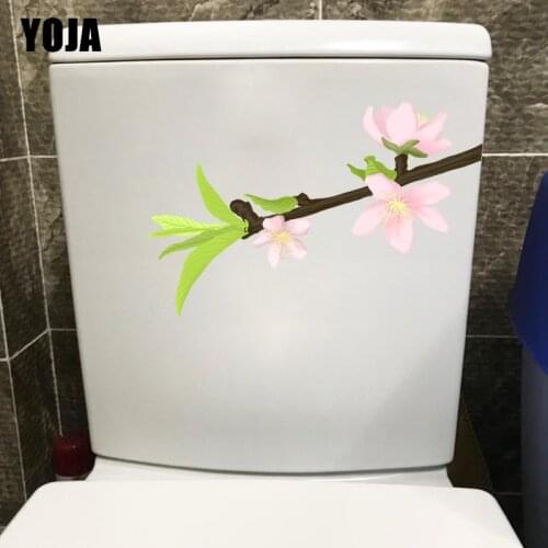 YOJA 22.5*9.8CM Fresh Blooming Peach Branch WC Decoration Toilet Sticker Home Wall Decal T1-0746