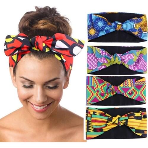 Bohemian Bow Hair Band Women African Pattern Print Bandana Headband Twist Style Salon Make Up Hair Wrap Headwear Hair Accessorie