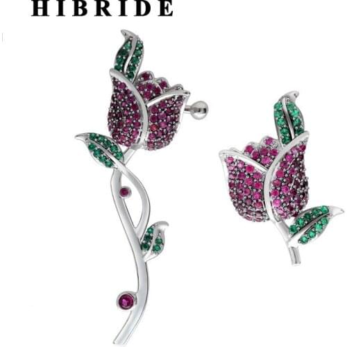 HIBRIDE 2 Colors Elegant Flower Women Earrings AAA CZ Crystal White Gold Color Stud Earring brincos boucle d'oreille E-365