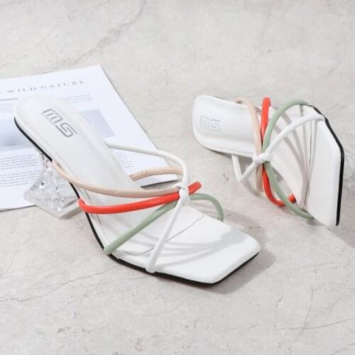 Women Shoes 2021 New Fashion Elegant Banquet High-heel Sandals Large Size Hollow Open-toed Crystal Wear Womens Slippers