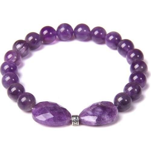 Natural Stone Purple Amethysts Beads Bracelet Women Round Quartz Crytsal Beaded Charm Bracelet for Women Men Energy Yoga Jewelry