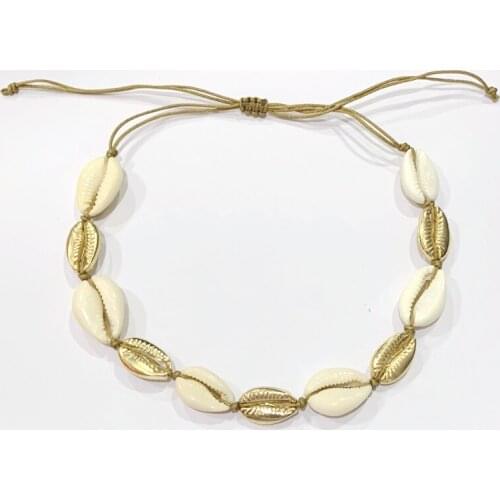 2018 New Gold Sea Shell Necklace Choker Jewelry boho Hawaiian Bohemian Beach Chain Chocker For Women Collar Brown