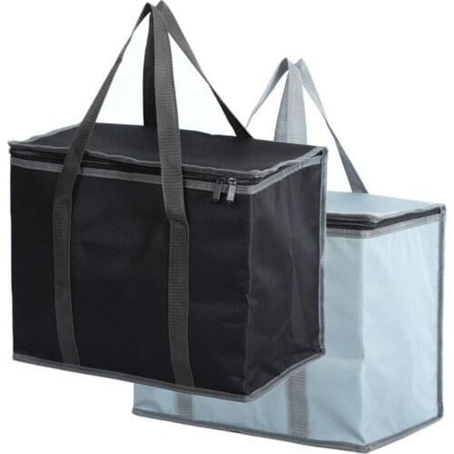 1pc Food Delivery Bag Black/Grey Insulated Reusable Grocery Bag Food Delivery Bag With Dual Zipper Waterproof Contain Pizza Box