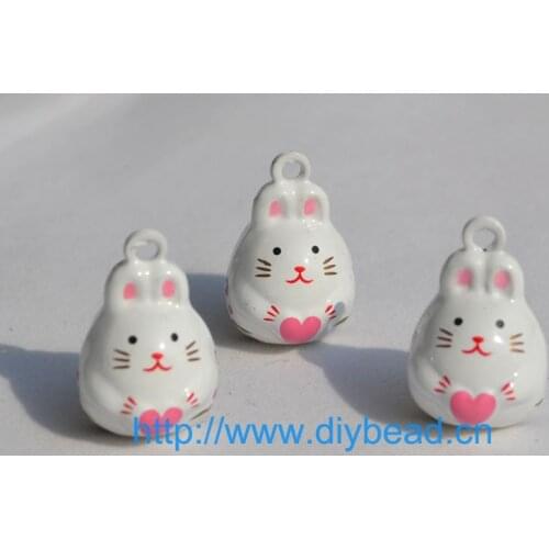 10pcs Jewelry Accessories Cartoon Lovely Rabbits White Color With Printed Jingle Bells Copper Pets Necklace Making Department