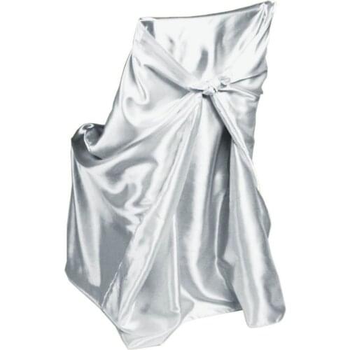 100Pcs Silver Self Tie Satin Chair Cover For Universal Normal Chair For Wedding Party Banquet Free Shipping