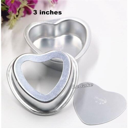5pcs/lot) Mini size 3 inches loose bottom heart shape aluminium alloy metal cake mold loaf toast baking mould for DIY bakery