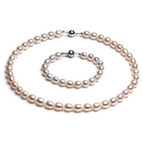 8-9MM Big Size Fashion Freshwater Pearl Necklace Bracelet Set for Young Women Nice Jewelry Party Gift, 30sets/lot