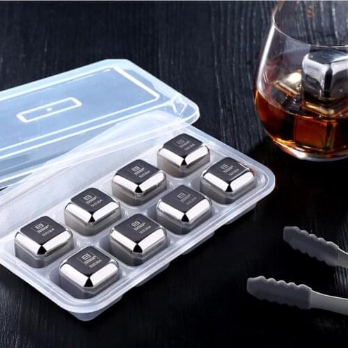 8Stainless Steel Ice Cubes Bucket Bar KTV Magic Vodka Stone Wine Beer Cooler Holder Chiller Tool,keep Cold Longer