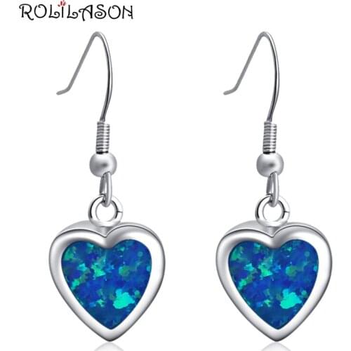 925 Sterling Silver Drop Earrings Annniversary blue fire opal heart shape Party jewelry Earrings For girl SE006