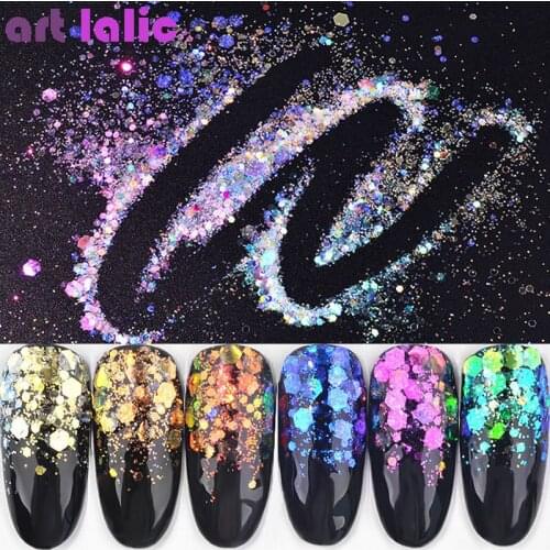 1 Box Aurora Dawn Nail Sequins Ultra-thin Mermaid Hexagon Flakes Slice Mixed Glitter Powders 3D Sparkling Nail Art Decoration