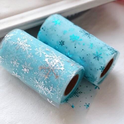 Glitter Silver Snowflake Tulle Roll 25Yard 13cm Organza DIY Crafts Tutu Fabric Wedding Decor White Tulle Birthday Party Supplies