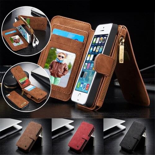 CaseMe Flip Leather Wallet Case for iPhone 5 5S 6 6S 7 8 Plus SE 2020 12 Mini 11 Pro XS Max XR X Zipper Purse Card Cover Coque
