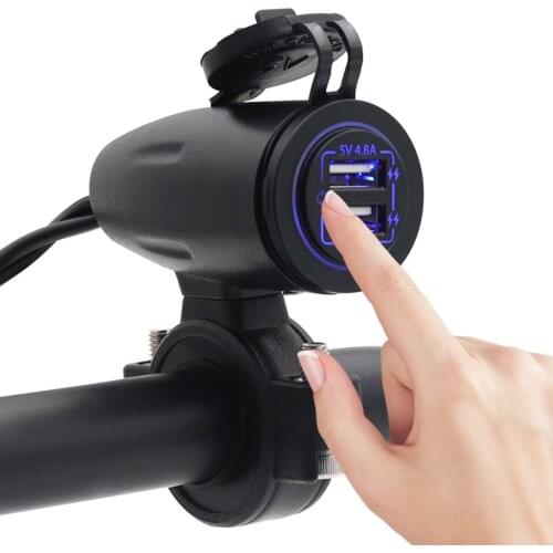 Dual USB Charger Socket 5V 4.8A Power Outlet with LED Touch Switch Power Adapter Charger for 12V/24V ATV and Motorcycle