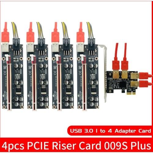 H1111Z PCI-E PCIE Riser Card 1 to 4 USB3.0 Adapter Card Multiplier HUB PCI Express Riser 009S Plus Riser PCIE x16 For BTC Mining