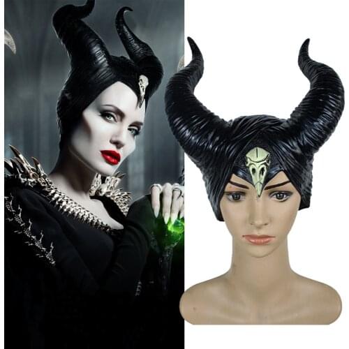 Halloween new style Maleficent:Mistress of Evil Headwear Mask Cosplay Props Unisex Halloween Black Queen Headgear Horns Hat