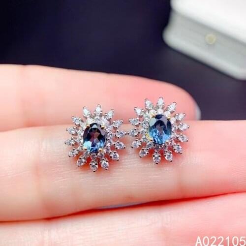 KJJEAXCMY fine jewelry 925 sterling silver inlaid Natural London blue Topaz women elegant classic flower gem earrings ear studs