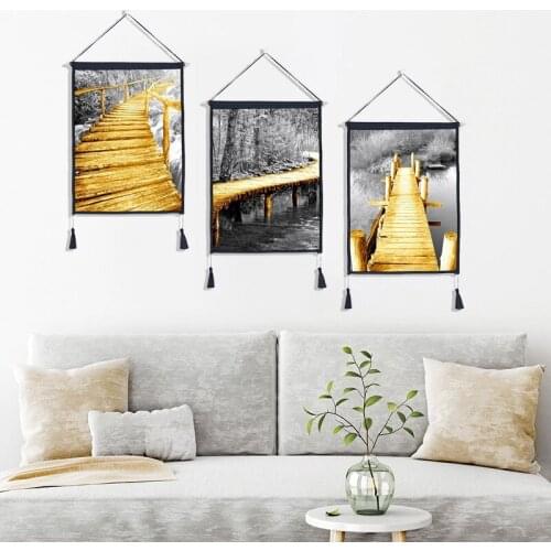 Hot 3PC/Set Wooden Bridge Wall Hanging Tapestry Wall Art Background Cloth Home Decor Tapestry Hanging Cloth 45X65cm