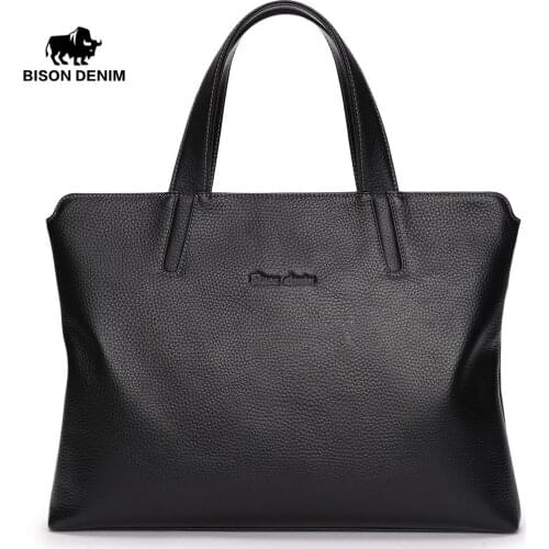 BISON DENIM fashion men bag genuine leather handbags shoulder bags cowhide business brand male briefcase laptop