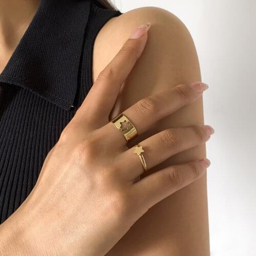 Trendy Gold Star Rings For Women Men Adjustable Lover Couple Rings Set Friendship Engagement Wedding Open Rings 2021 Jewelry