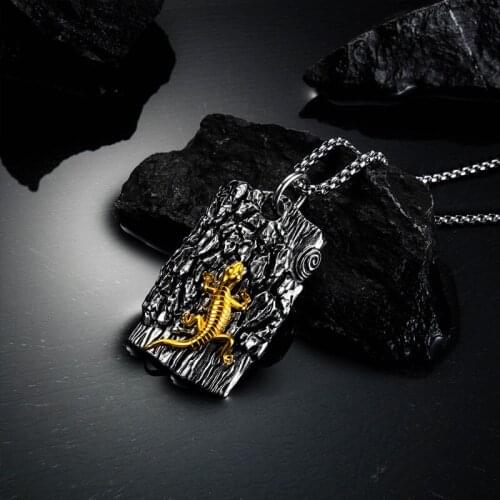 Mens necklace hip hop animal lizard pendant gold necklace chain stainless steel gecko choker necklace jewelry on neck wholesale