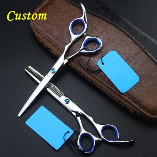 Custom 6 inch Japan 6cr hair cut scissors set makeup cutting barber tools scissor thinning shears makas hairdressing scissors