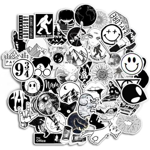 50 PCS Black And White Sticker Funny Cool Graffiti Sticker DIY For Laptop Motorcycle Bicycle Guitar Suitcase Skateboard Decals