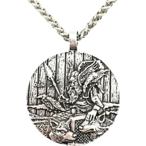 Nostalgia Odin Raven And Wolf Pendant Goth Viking Necklace Wicca Talisman Amulet Punk Mens Jewellery