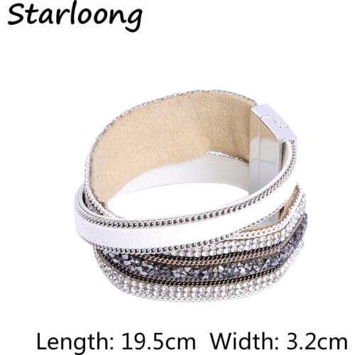New fashion multi-layer PU leather bracelet with rhinestone stone beads magnetic clasp women wrap Masculina bijoux Bracelet