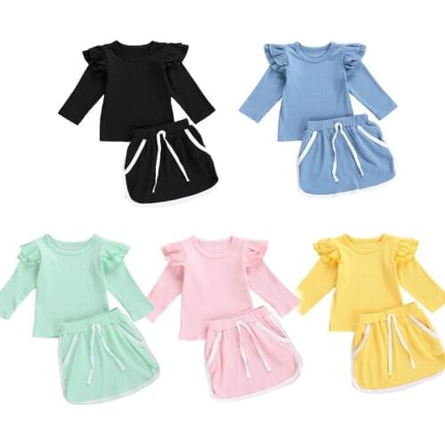 Toddler Kids Baby Girl Autumn Clothes Casual Knitted Tops T-Shirt Side Pockets Shorts Pants Outfits