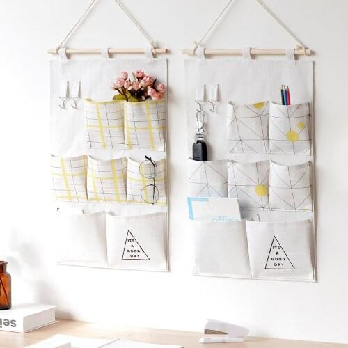 Cotton Linen Fabric Wall Hanging Dormitory Door Home Storage Bag