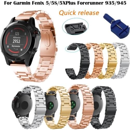 20 22 26MM Stainless Metal QuickFit Strap For Garmin Fenix5 5S 5XPlus 6 6X 6S 3HR Smart Watch Band Smartband Forerunner 945 935