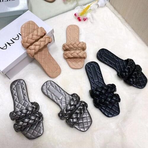 Fashion Women Shoes Summer 2021 Woven Slippers Sandals Women Closed Toe Sandal Flat Casual Beach Slippers zapatos para mujer
