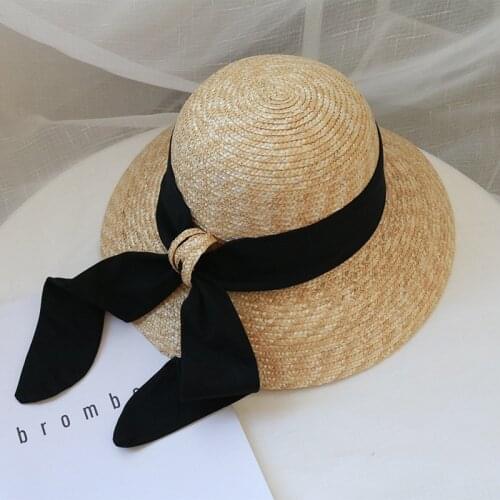 Natural Wheat Straw Hat Summer 2021 Wide Brim Beach Sun Hat Women Sombrero Mujer Chapeau Femme Ladies Hats Sun Hat with Big Bow