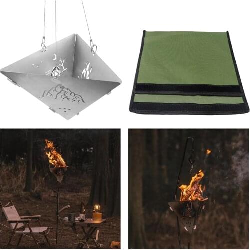Outdoor Foldable Stainless Steel Mesh Firewood Furnace Burn Pit Stand Heating Stove Rack Platform Charcoal Camping Stove